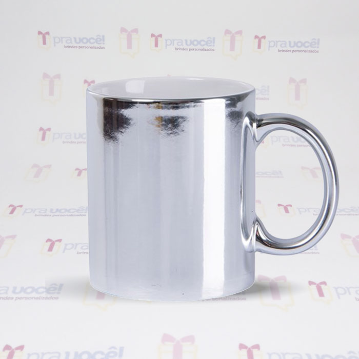 Caneca Porcelana Cromada Prateada – 325ml